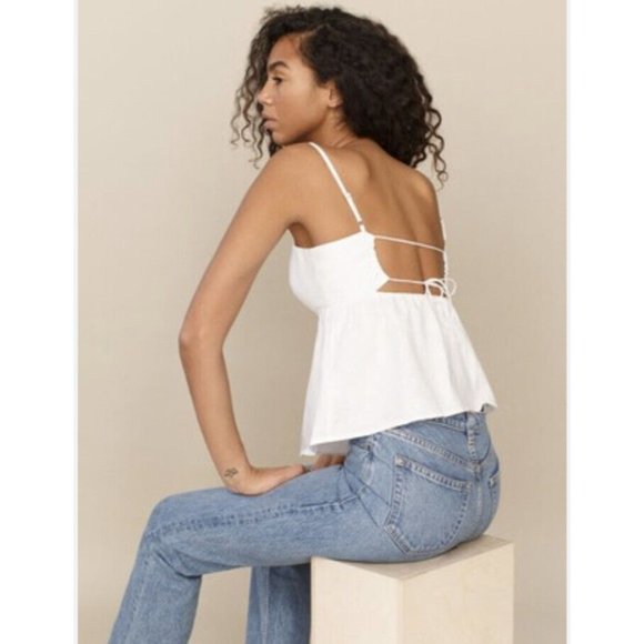 Reformation Swan White Linen Top Size Large - Picture 3 of 9
